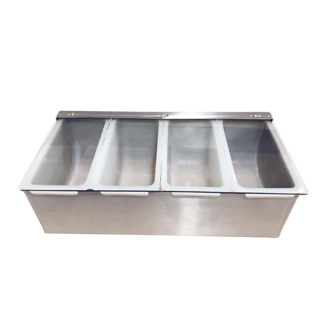 Omcan 80865 4-Compartment Stainless Steel Condiment Holder with Clear Cover