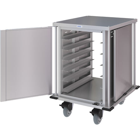 Dinex DXPTQC2T1DPT12 2 Trays Per Slide 12 Trays Single Door Stainless Steel Dinex Totally Quiet Compact Meal Delivery Cart