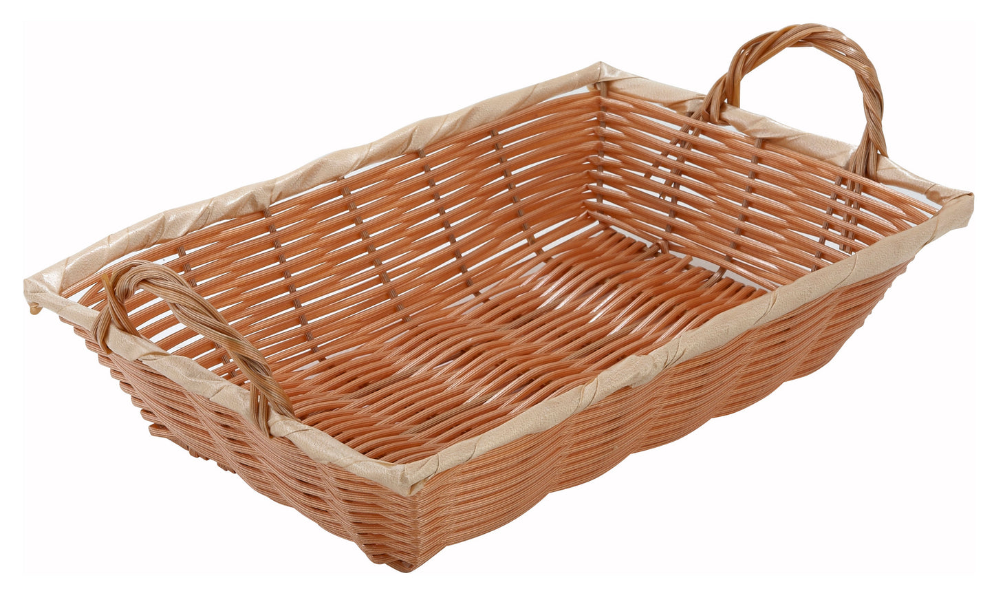 Winco PWBN-12B 12" x 8" x 3" Natural Poly Woven Basket with Handles