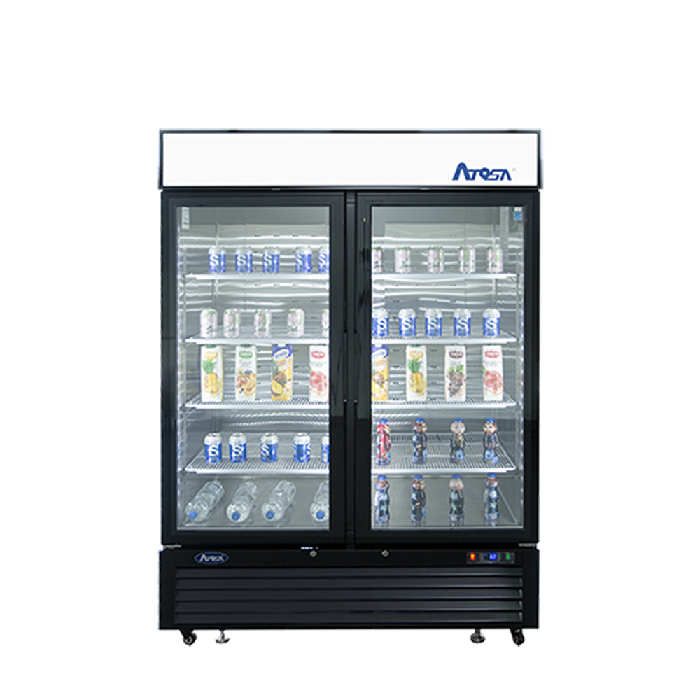 Atosa MCF8723GR 43.95 Cuft- Black Double Glass Door Bottom Mount Merchandiser Refrigerator