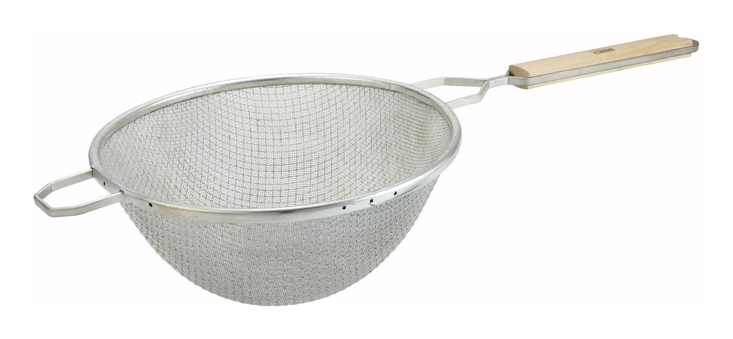 Winco MSTF-10D 10-1/4" Double Tin Mesh Strainer, Fine