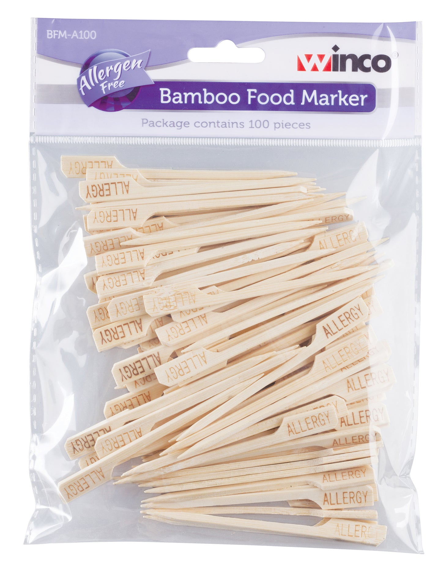 Winco BFM-A100 Bamboo Food Marker, Allergen Free (100pcs/pack)
