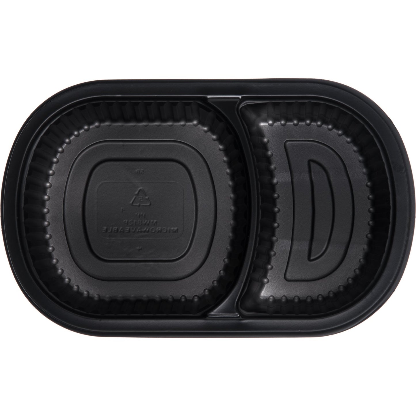 Proex DXMW812PBLK 18/10 oz Black 2-Compartment Microwaveable Medium Entrée (250/cs)