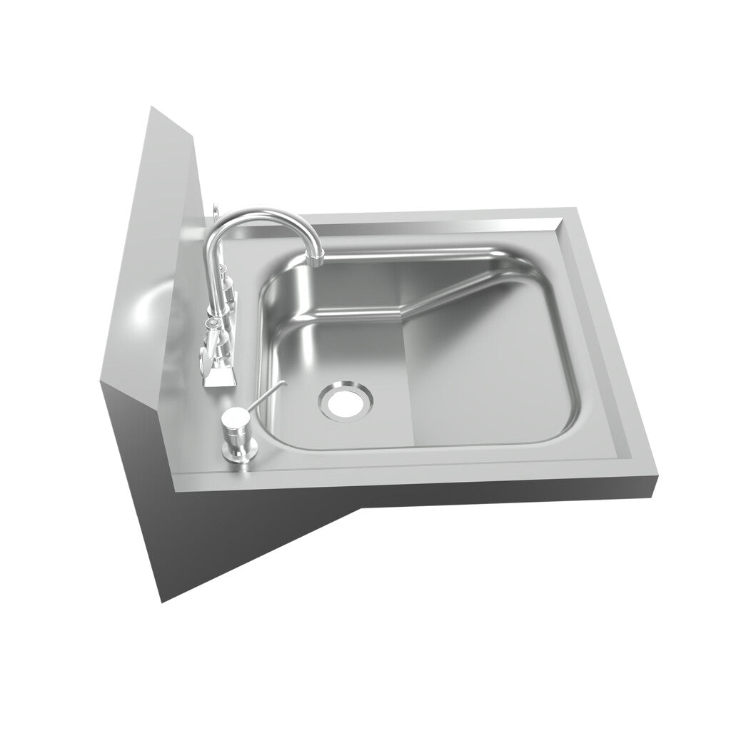 BK Resources BKHS-ADA-D-SD-P-G 16" X 14" Stainless Steel T-304 ADA Hand Sink w/ Faucet and Soap Dispenser Includes BKF-4DM-3G-G Deck Mount Faucet
