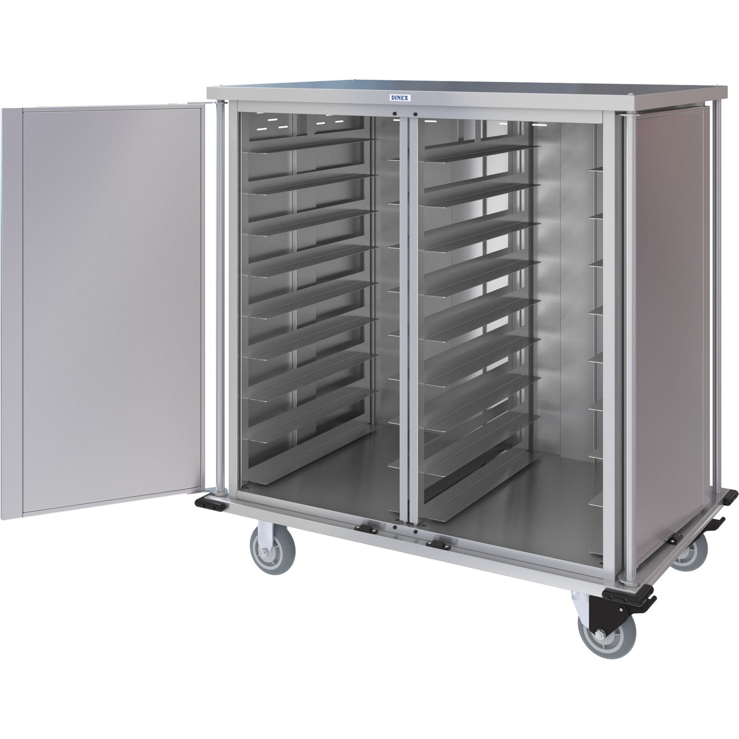 Dinex DXPTQC2T2D36 2 Trays Per Slide 36 Trays Double Door Stainless Steel Dinex Totally Quiet Compact Meal Delivery Cart