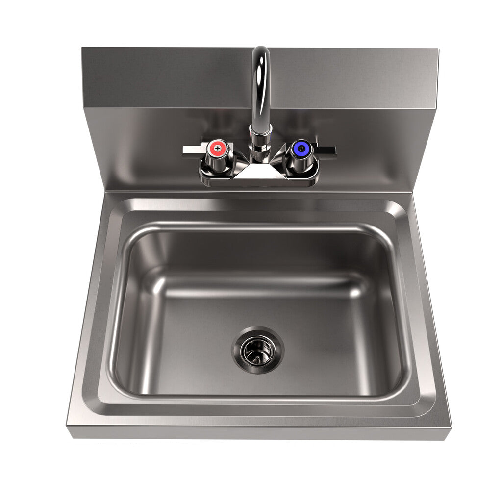 BK Resources BKHS-W-1410-P-G Stainless Steel Hand Sink w/ Faucet, 2 Holes, 1-7/8" Drain 14”x10”x5”
