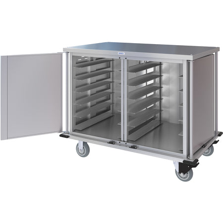 Dinex DXPTQC2T2D24 2 Trays Per Slide 24 Trays Double Door Stainless Steel Dinex Totally Quiet Compact Meal Delivery Cart