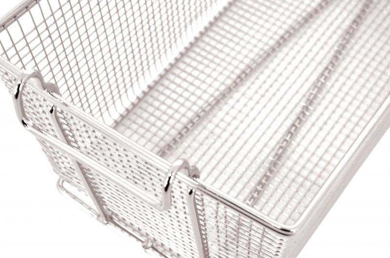 Omcan 11367 13 1/4" x 6 1/2" x 5 7/8" Nickel-Plated Iron Fryer Basket with Green Handle