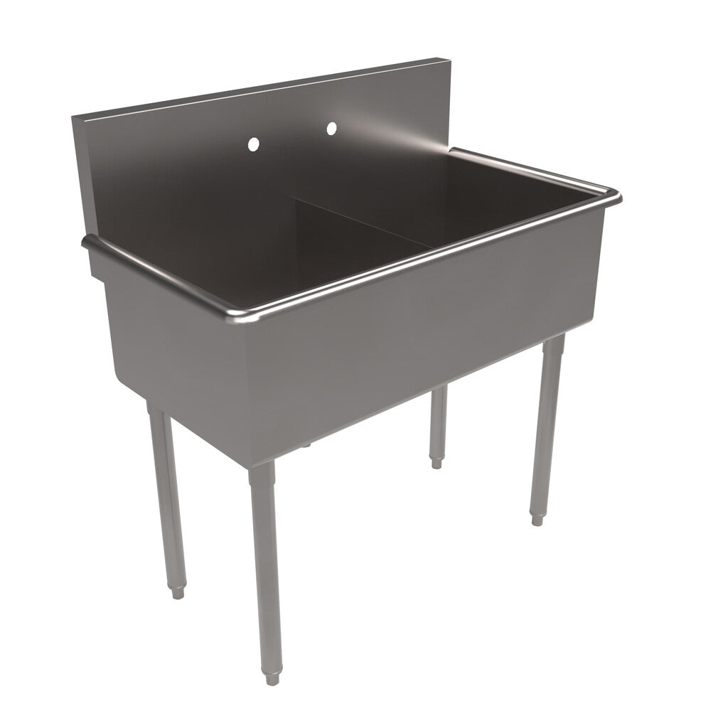 BK Resources BK8BS-2-1821-12 2-Compartment Stainless Steel Budget Sink, Rolled Front & Side Edges 21Lx18Wx12D