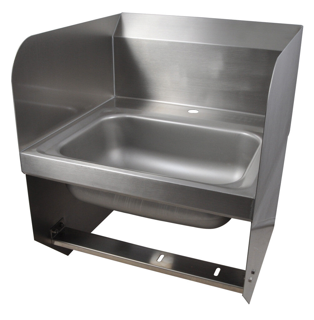 BK Resources BKHS-D-1410-1-SS-BKK 17" X 17" Stainless Steel Wall-Mount Hand Sink with Side Splash & Knee Valve Bracket with Single Deck Mount Faucet Hole