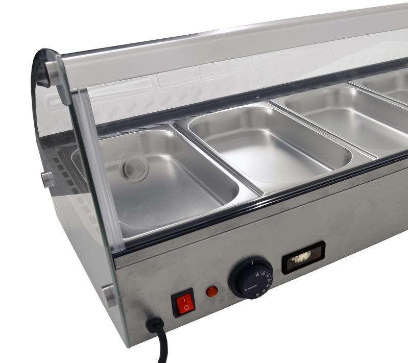 Omcan 43119 44-inch Curved Glass Countertop Display Warmer with 6 Pans