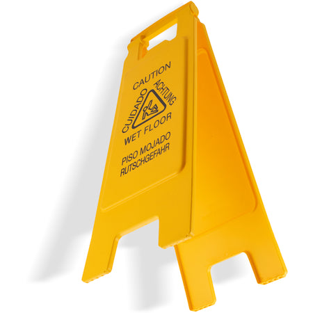 Carlisle 3690904 25" x 11" Yellow Polypropylene Flo-Pac Economy Wet Floor Sign (English/Spanish/German)