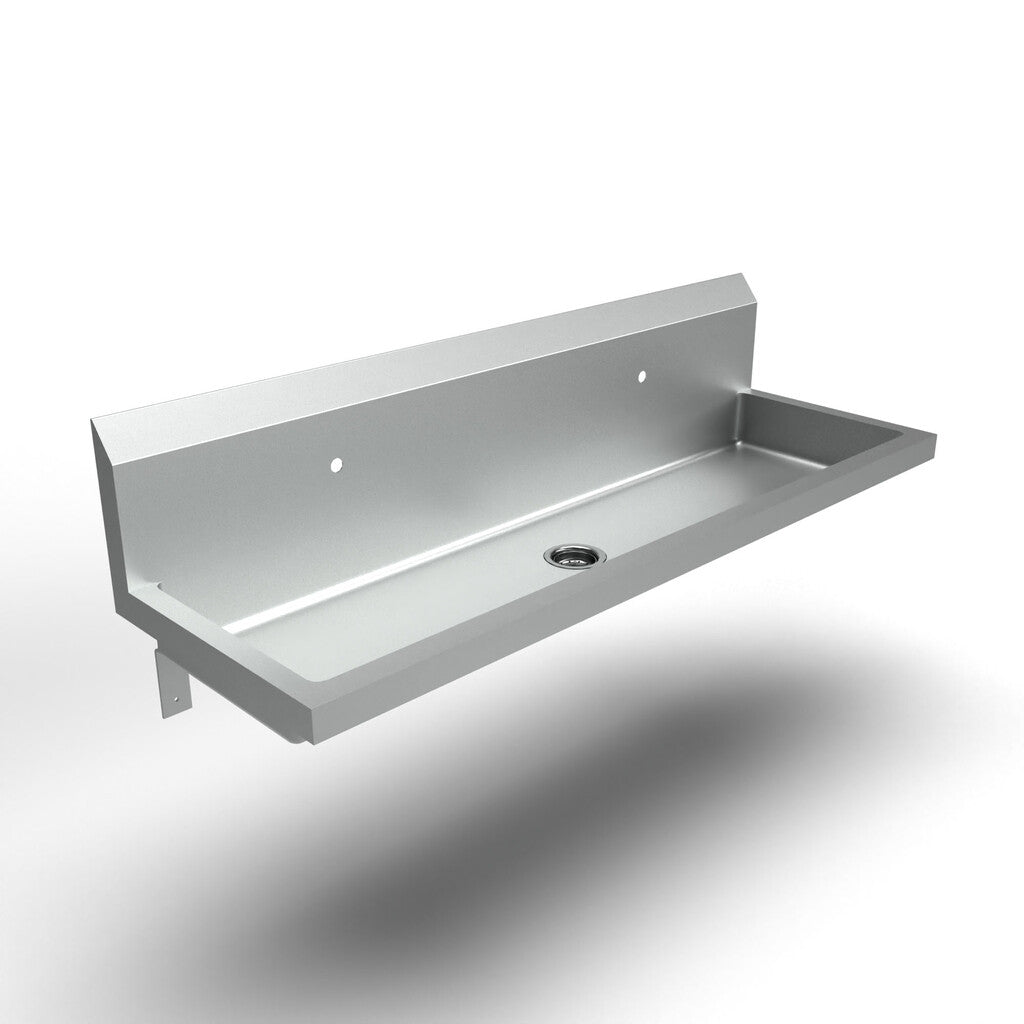 BK Resources MSHSA-60W1 60" 2-Station Stainless Steel Wall-Mount Handwash Sink with Single Hole Splash Mount