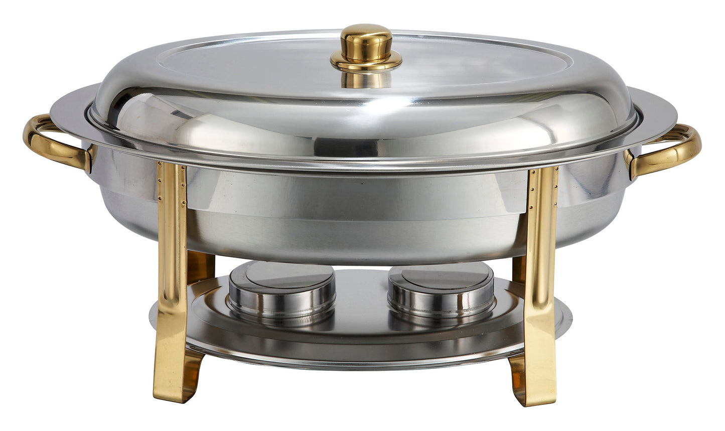 Winco 202 6 Qt. Gold Accent Stainless Steel Malibu Chafer
