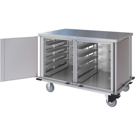Dinex DXPTQC2T2D20 2 Trays Per Slide 20 Trays Double Door Stainless Steel Dinex Totally Quiet Compact Meal Delivery Cart