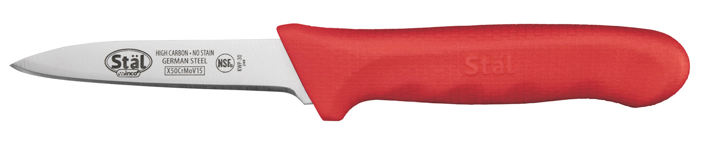 Winco KWP-30R 3-1/4" Red Polypropylene Handle Paring Knives (2pcs/pk)