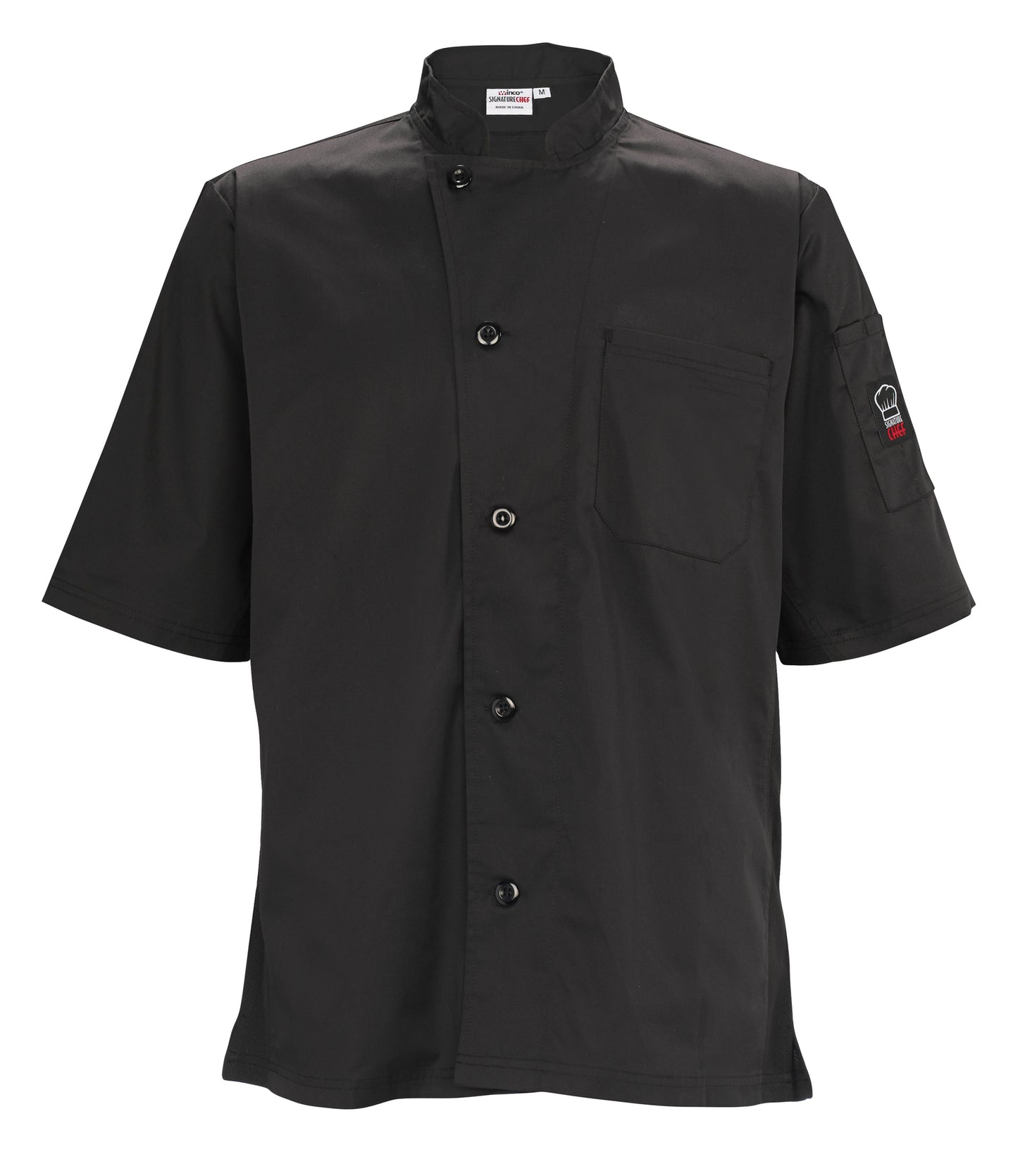 Winco UNF-9KXL Extra Large Black Ventilated Cook Shirt, Short Sleeve