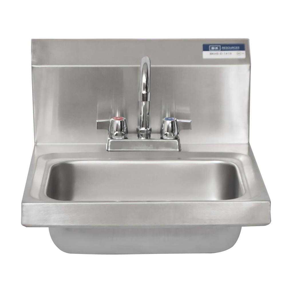 BK Resources BKHS-D-1410-P-G Stainless Steel Hand Sink w/ Faucet 2Holes 1-7/8" DR 13-3/4"Wx10"Dx5"