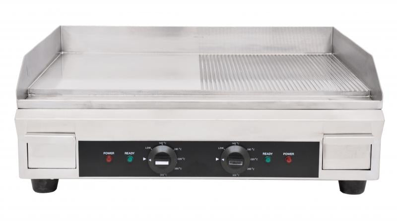 Omcan 41373 Stainless Steel Griddle with Half-Smooth and Half-Ribbed Surface and 23.87"x 16" Cooking Area