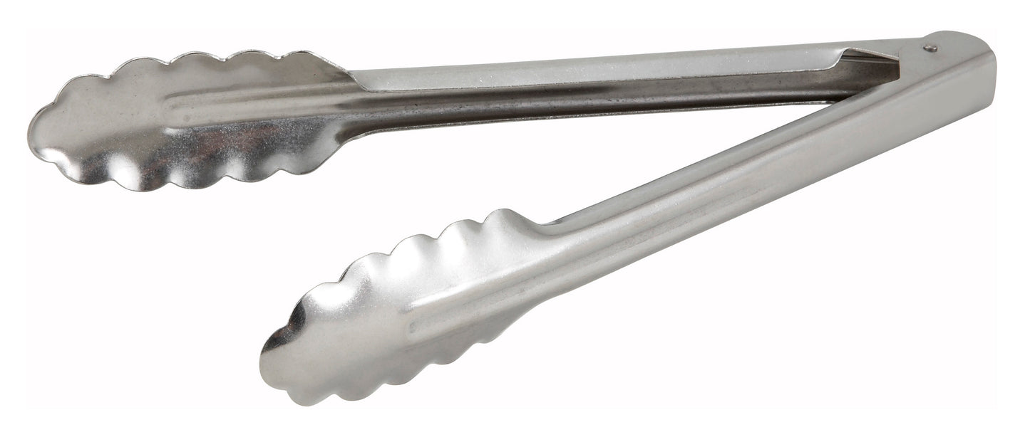 Winco UT-9 9" Stainless Steel Utility Tong, Heavyweight