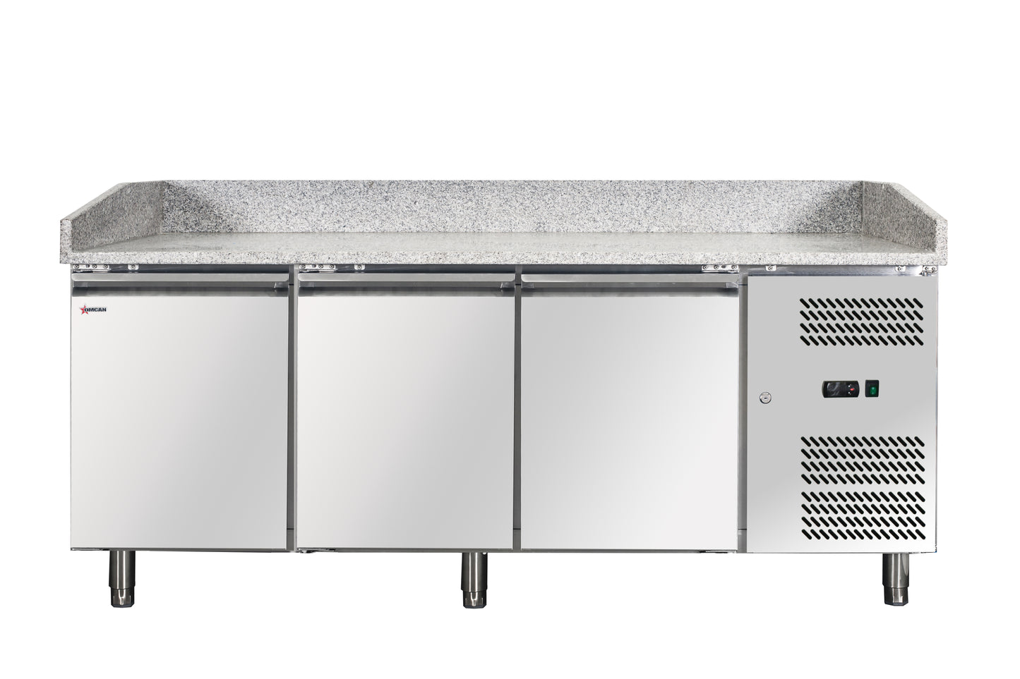 Omcan 41145 80-inch Granite Top Refrigerated Pizza Prep Table with 3 doors