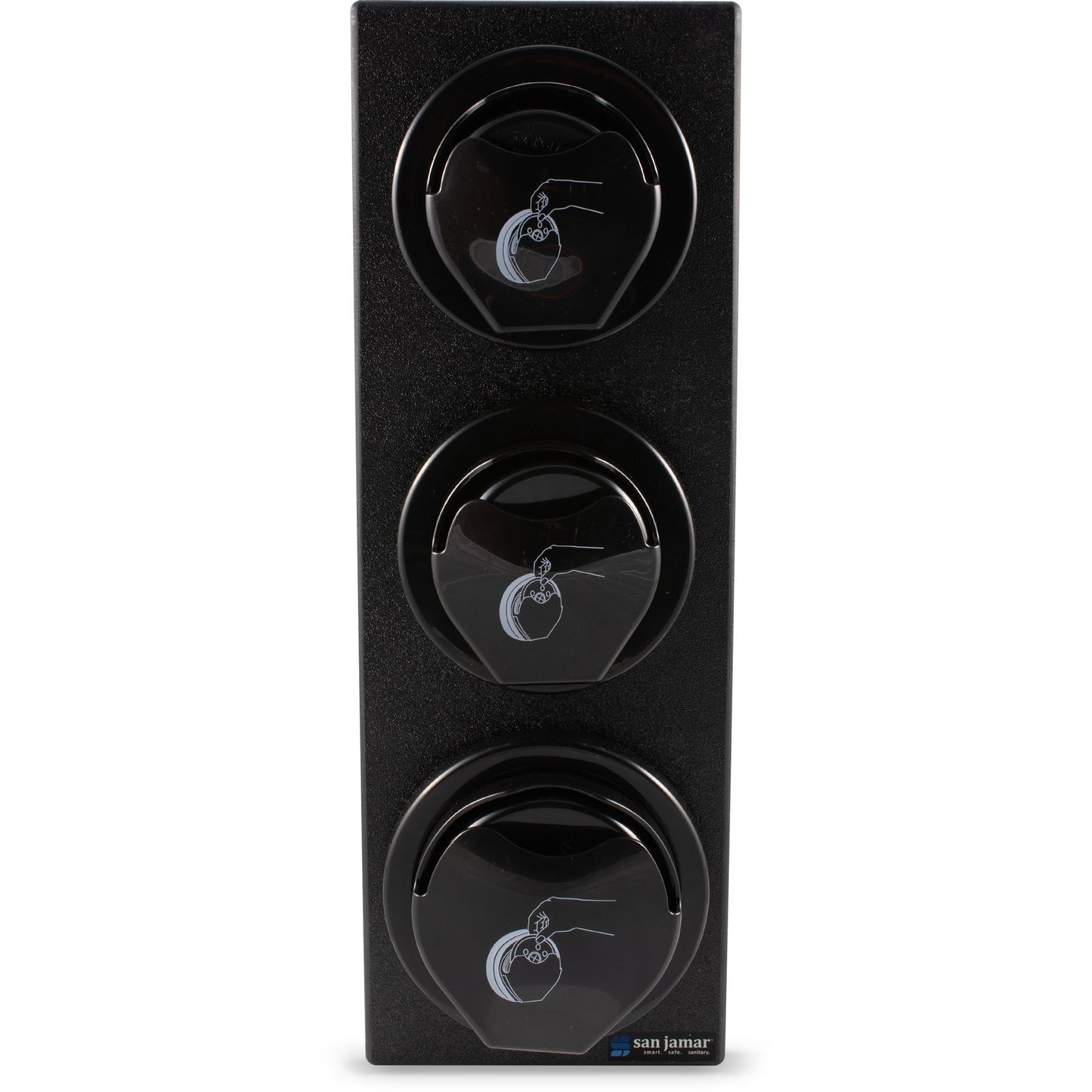 San Jamar L2913BK Black EZ-Fit Lid Dispenser L2200C (2) and L2400C (1) Trim Rings Cabinet