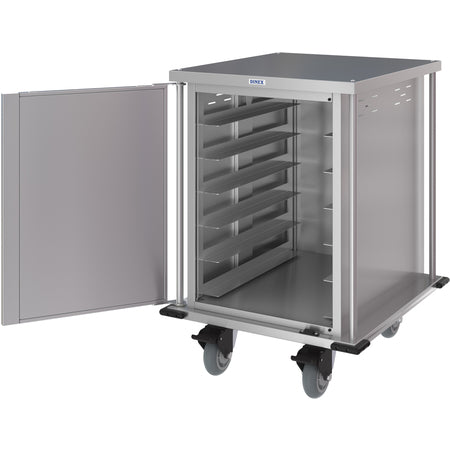 Dinex DXPTQC2T1D12 2 Trays Per Slide 12 Trays Single Door Stainless Steel Dinex Totally Quiet Compact Meal Delivery Cart