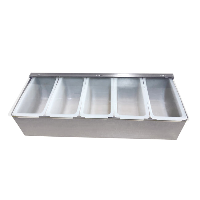 Omcan 80866 5-Compartment Stainless Steel Condiment Holder with Clear Cover