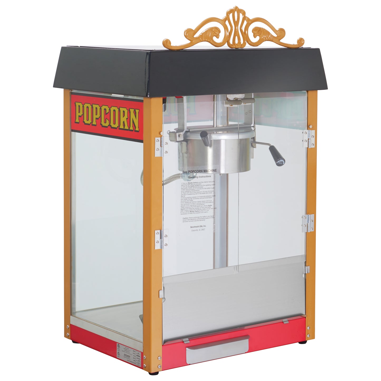 Winco 11080 Benchmark Street Vendor Popcorn Machine - 8 oz Kettle