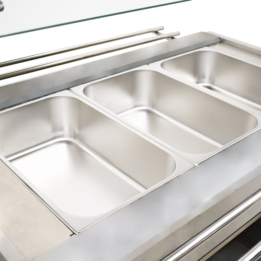 Omcan 44506 48" 3 Pan All Stainless Steel Sealed Well Steam Table with Integrated Lighting Canopy