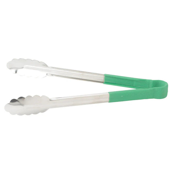 Winco UTPH-12G 12" Green Stainless Steel Utility Tong, Polypropylene Handle
