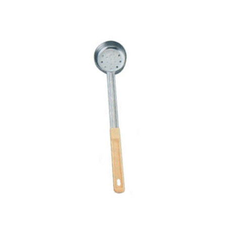 Omcan 80783 3 oz. One-Piece Stainless Steel Perforated Portion Control Spoon with Ivory Handle