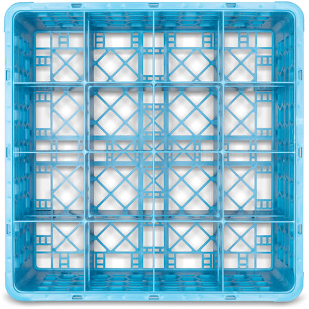 Carlisle RG16-214 Carlisle Blue 16-Compartment Polypropylene OptiClean Divided Glass Rack with 2 Extenders 7.12"