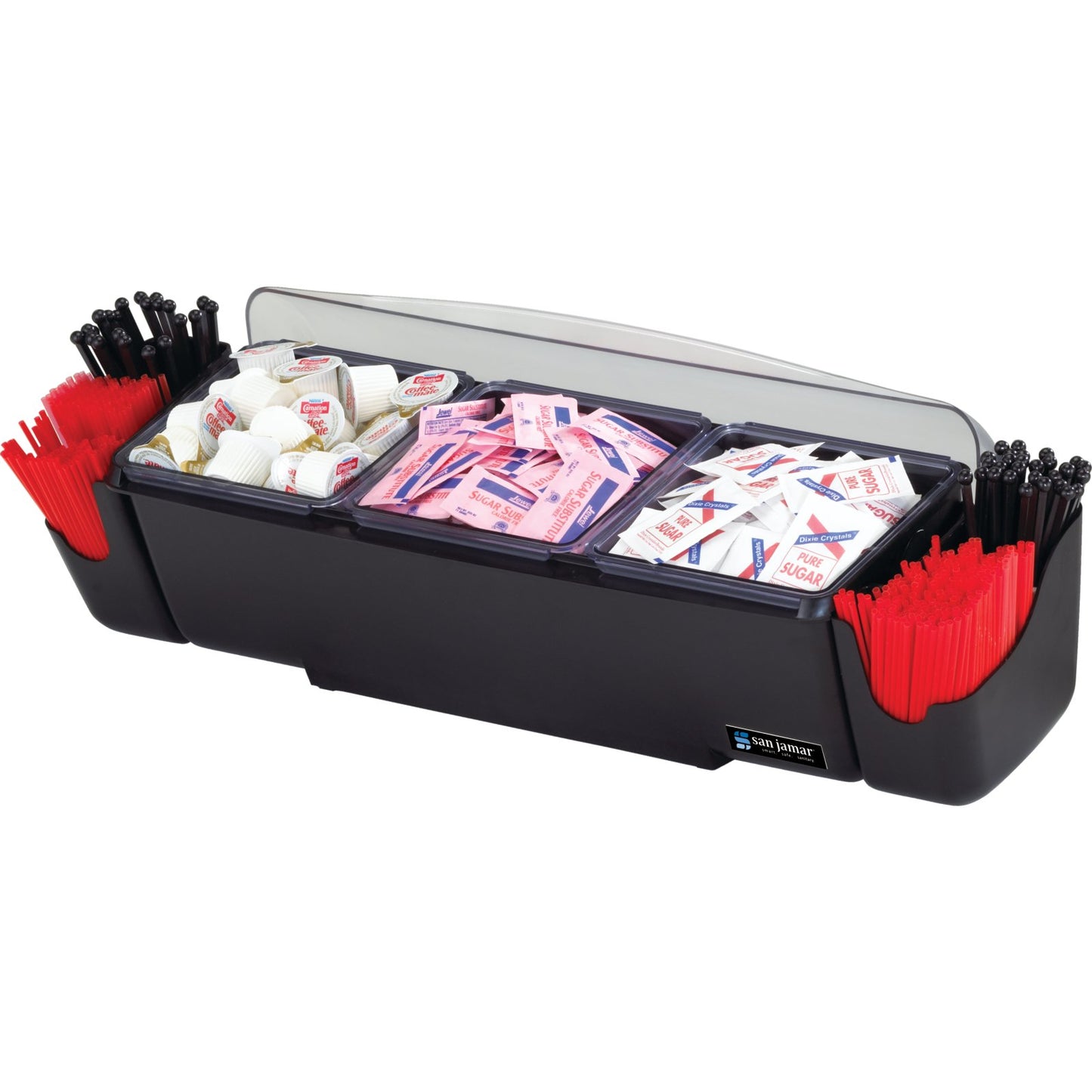 San Jamar BD4003 12 Pint Black 3-Tray The Dome Condiment Center