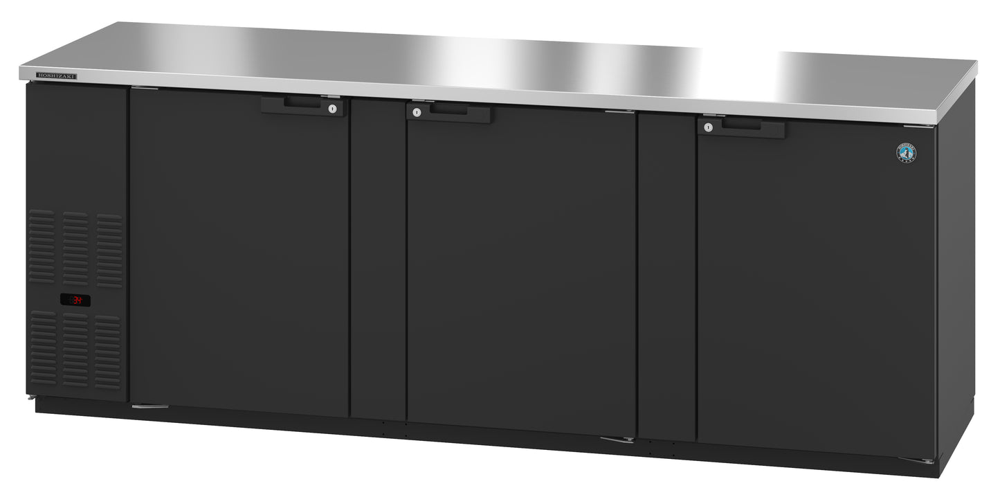 Hoshizaki BB95 Black Three Section Vinyl Back Bar Back Bar, Solid Doors Refrigerator