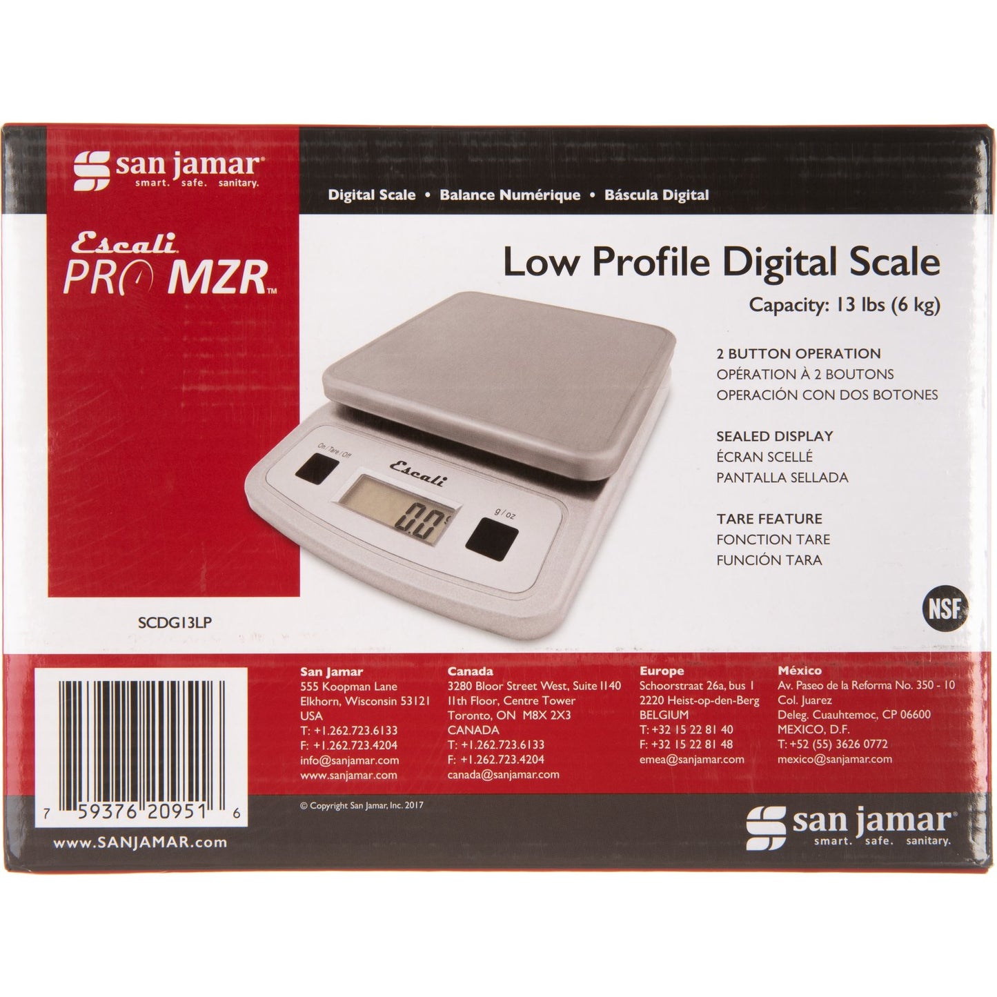 San Jamar SCDG13LP 13 lb/6 kg Silver Stainless Steel NSF Listed Digital Scale