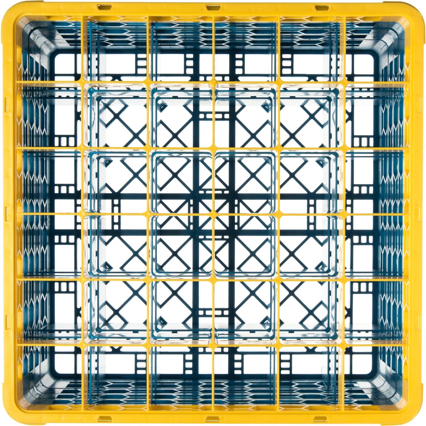 Carlisle RG36-4C411 Yellow-Carlisle Blue 36-Compartment Polypropylene OptiClean Divided Glass Rack with 4 Extenders 10.3"