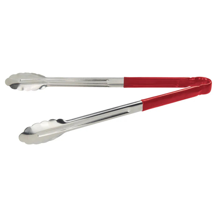 Winco UT-16HP-R 16" Red Stainless Steel Utility Tong, Polypropylene Handle