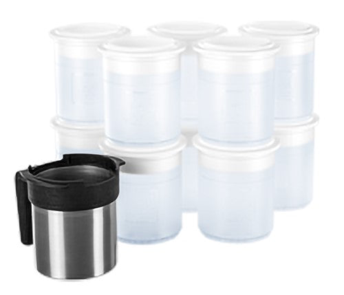 Omcan 46701 Transparent Pacojet Synthetic Pacotizing Beaker Set of 10 + 1 Chrome Steel Protective Outer Beaker