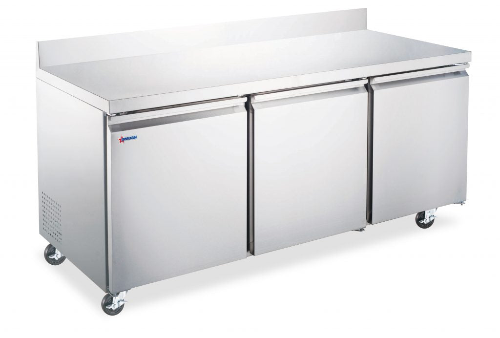 Omcan 50100 7 cu.ft / 481L 72-inch 3-Door Worktop Refrigerator With Backsplash