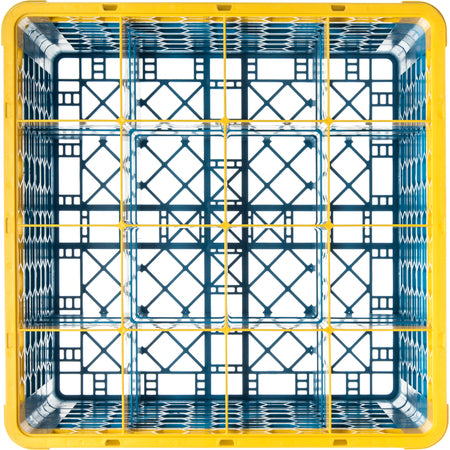 Carlisle RG16-5C411 Yellow-Carlisle Blue 16-Compartment Polypropylene OptiClean Divided Glass Rack with 5 Extenders 11.9"