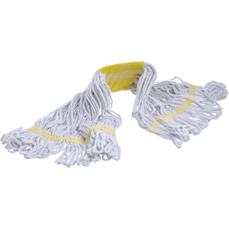Carlisle 369412B00 Small White Synthetic/Cotton Blend Flo-Pac Yellow Band Mop With Looped-End