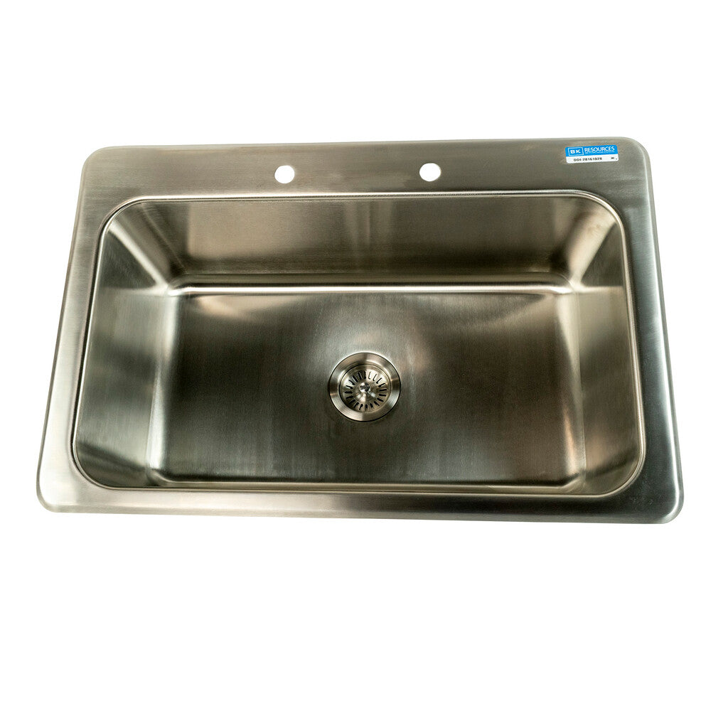 BK Resources DDI-28161028 One Compartment Stainless Steel Drop-In Sink 28L x 16W x10D Bowls