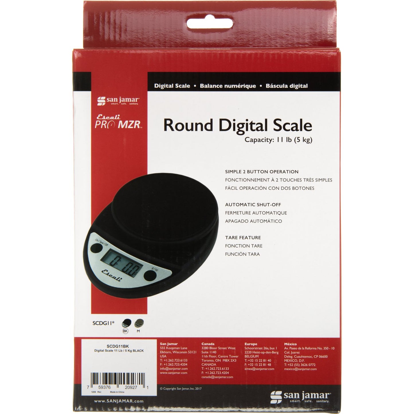 San Jamar SCDG11BK 11 lb/5 kg Black Digital Scale