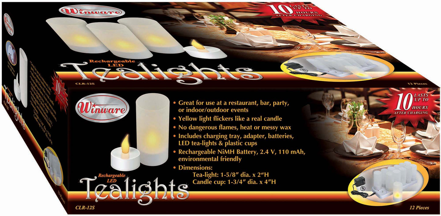 Winco CLR-12S 12-Piece Rechargeable Votive Tealight Set
