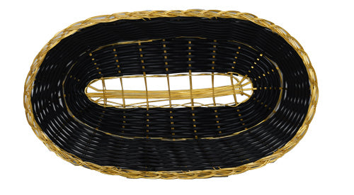 Omcan 47193 9" x 4.25" x 2" Black Long Oval Woven Basket with Golden Trim