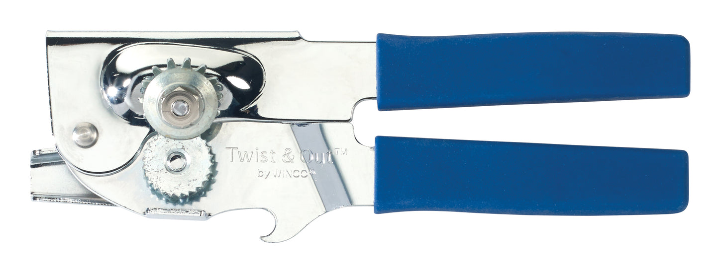 Winco CO-901 Portable Chrome-Plated Twist & Out Can Opener, Soft Grip Handle