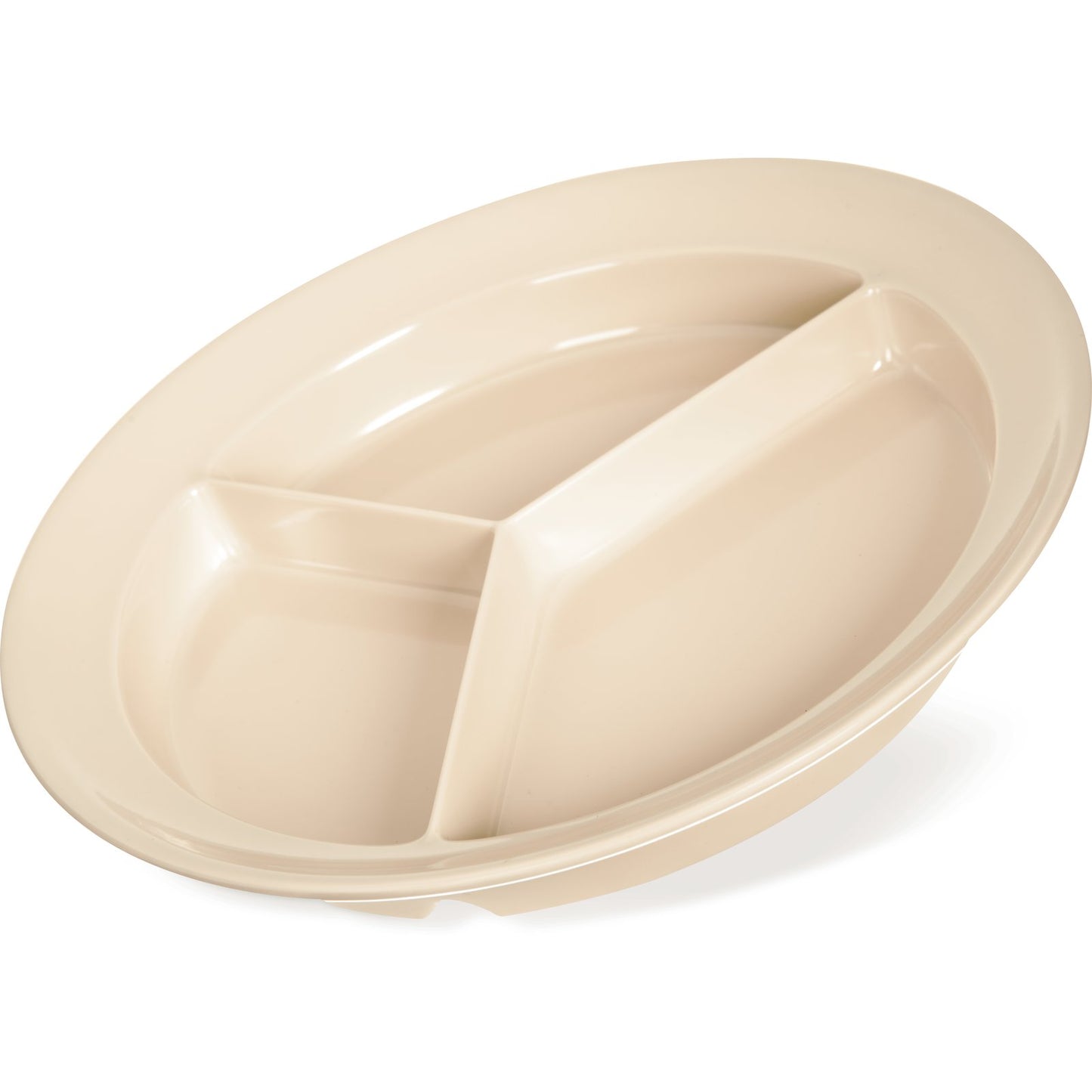 Carlisle KL20325 8.75" Tan 3-Compartment Kingline Melamine Deep Plate