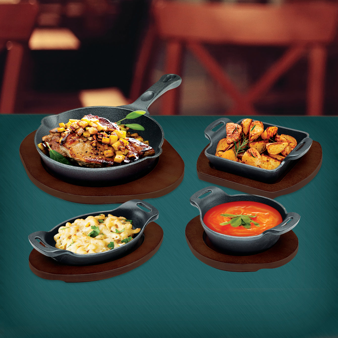 Winco CASM-6O 9 oz. 6-1/2" x 4-1/4" Matte Black Enamel Mini Cast Iron Induction Server