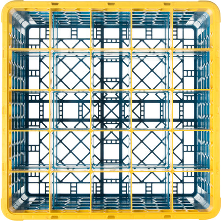 Carlisle RG25-4C411 Yellow-Carlisle Blue 25-Compartment Polypropylene OptiClean Divided Glass Rack with 4 Extenders 10.3"